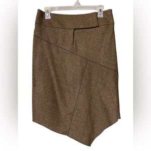 Vintage BeBe Brown Knee-length Skirt Asymmetrical Wool Blend Corpcore Career USA